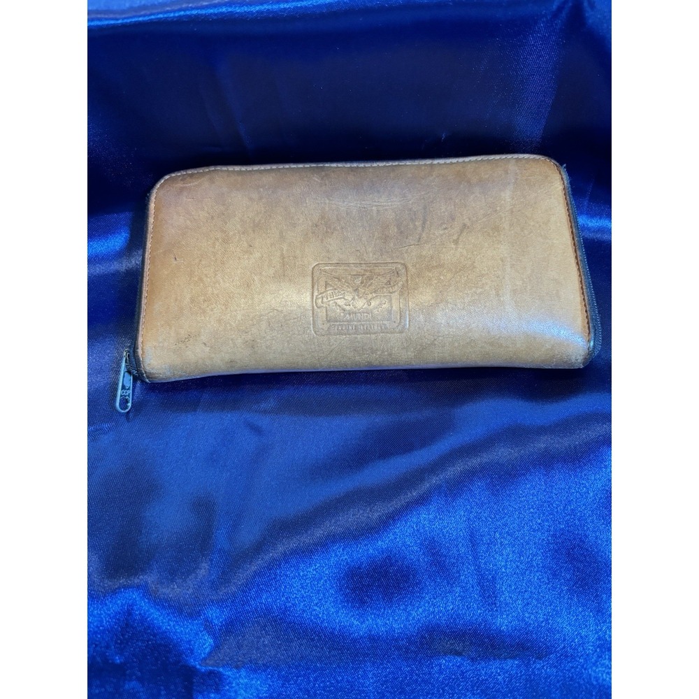 Vintage-Style Brown Zip Around Wallet Clutch Distressed Faux Leather [V] - Picture 7 of 7